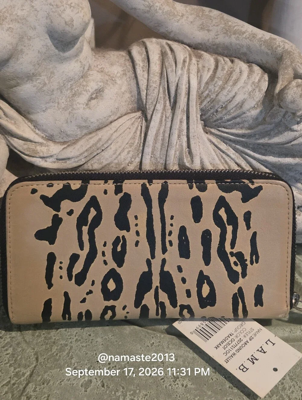 L.A.M.B. Gwen Stefani Ocelot Zip Wallet Leopard Print Designer Lesther #811